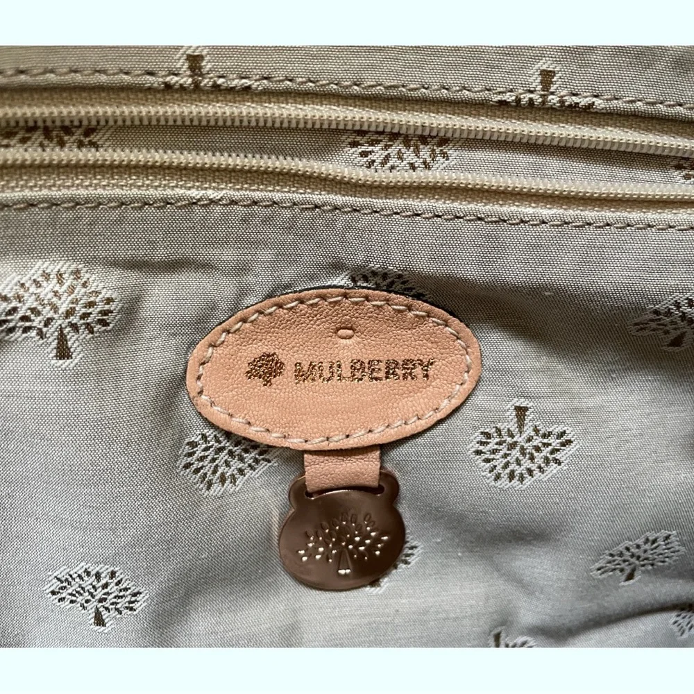 Mulberry Beige Leather Satchel with Snakeskin-Trim
